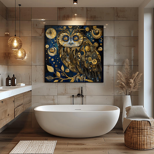 Gustav Klimt Golden Owl Print: Art Nouveau Celestial Wall Decor