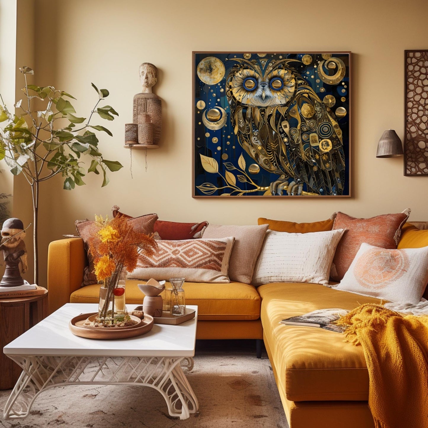 Gustav Klimt Golden Owl Print: Art Nouveau Celestial Wall Decor