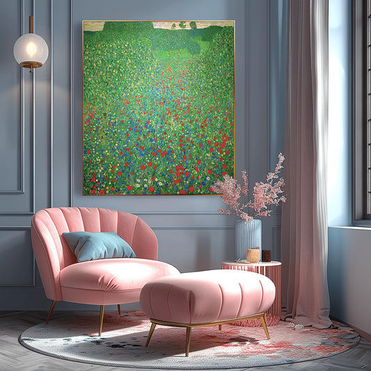Gustav Klimt Poppy Field Print: Austrian Symbolism Fine Art Reproduction