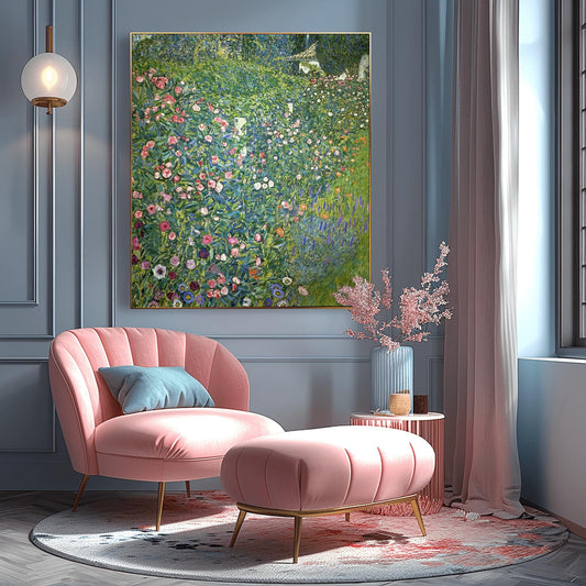 Gustav Klimt Rose Garden Print: Austrian Floral Landscape Art
