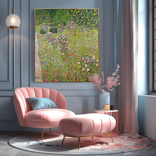 Gustav Klimt Flower Garden Print: Lush Impressionist Art Nouveau Poster