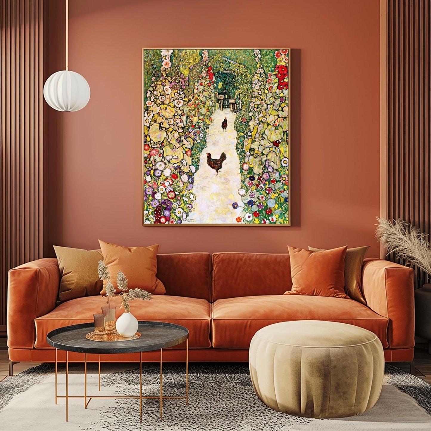 Gustav Klimt Garden with Chickens Print: Austrian Art Nouveau Poster