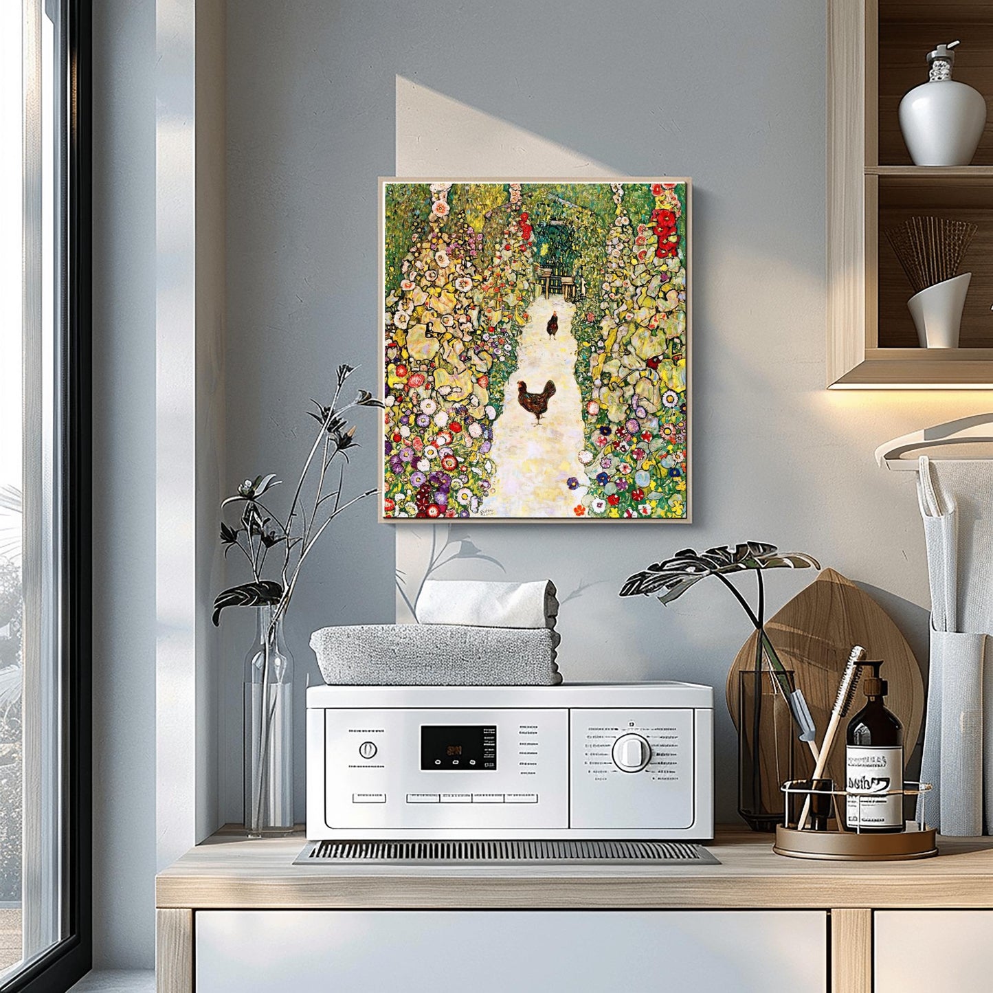 Gustav Klimt Garden with Chickens Print: Austrian Art Nouveau Poster