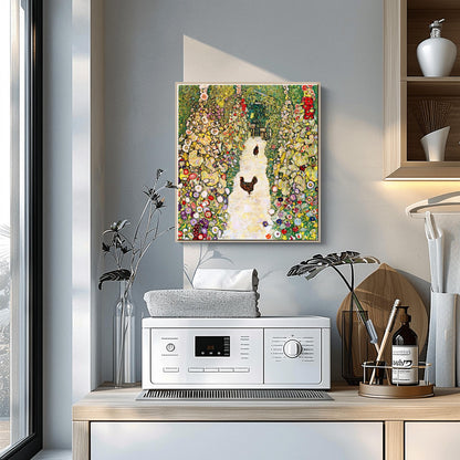 Gustav Klimt Garden with Chickens Print: Austrian Art Nouveau Poster
