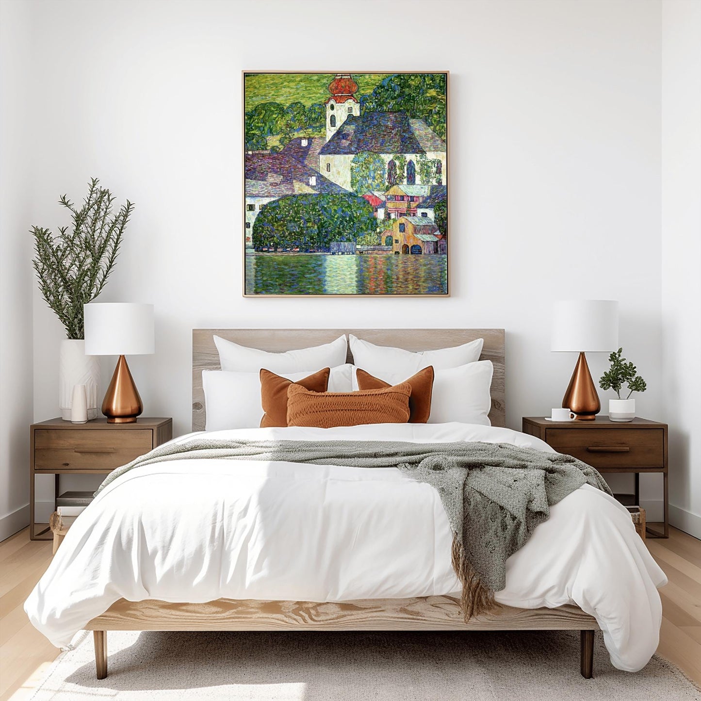 Gustav Klimt Lakeside Village Print: Austrian Landscape Art Nouveau Poster