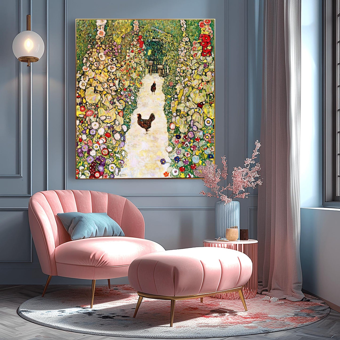 Gustav Klimt Garden with Chickens Print: Austrian Art Nouveau Poster