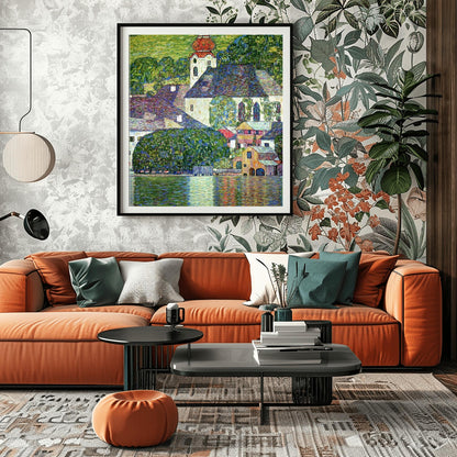 Gustav Klimt Lakeside Village Print: Austrian Landscape Art Nouveau Poster