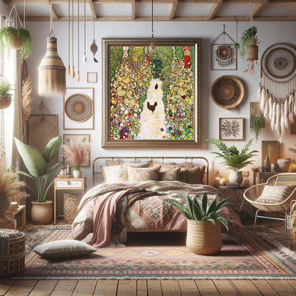 Gustav Klimt Garden with Chickens Print: Austrian Art Nouveau Poster