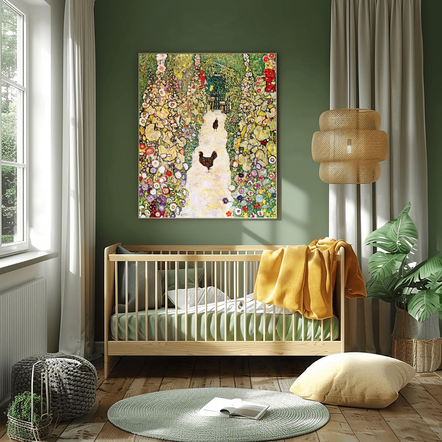 Gustav Klimt Garden with Chickens Print: Austrian Art Nouveau Poster