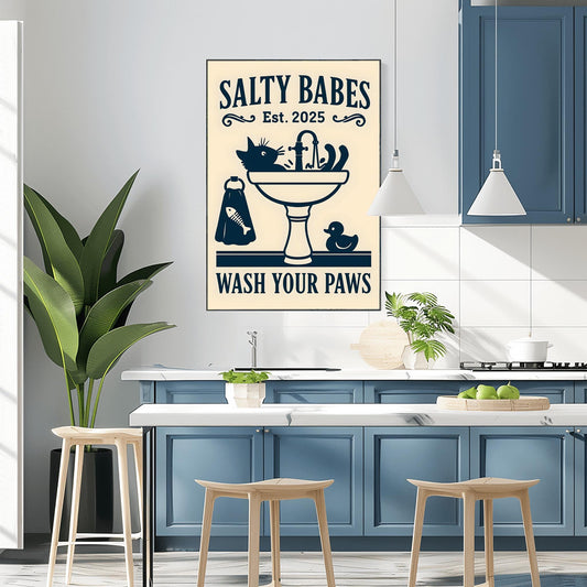 Black Cat Wash Your Paws Poster, Funny Bathroom Wall Art, Vintage Restroom Decor, Animal Print Home Decor, Toilet Humour Gift