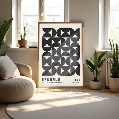 Black Bauhaus Exhibition Poster: Mid-Century Modern Geometric Art Print