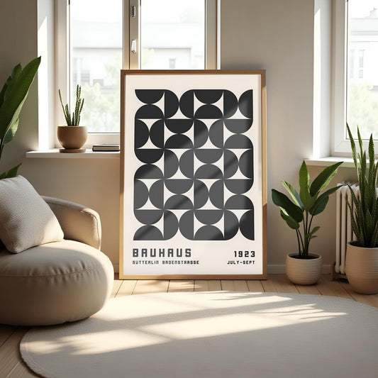 Black Bauhaus Exhibition Poster: Mid-Century Modern Geometric Art Print