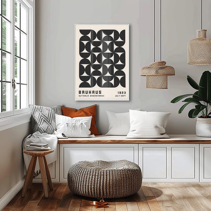 Black Bauhaus Exhibition Poster: Mid-Century Modern Geometric Art Print