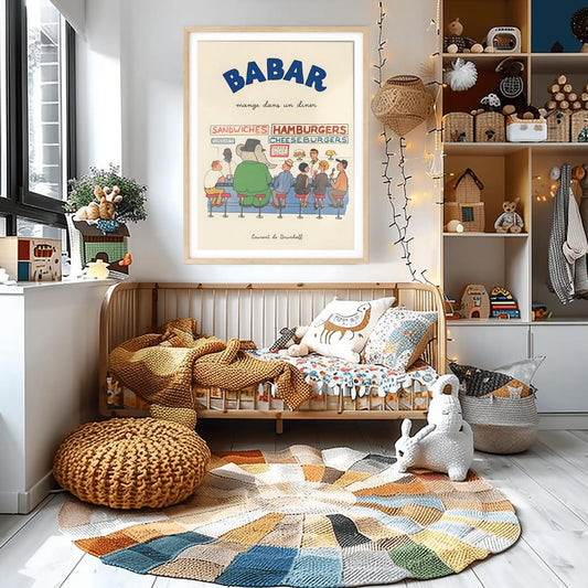 Babar the Elephant Print: Retro Nursery Decor, Kids Room Art