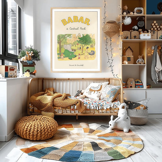 Babar the Elephant Print: Retro Nursery Decor, Kids Room Art