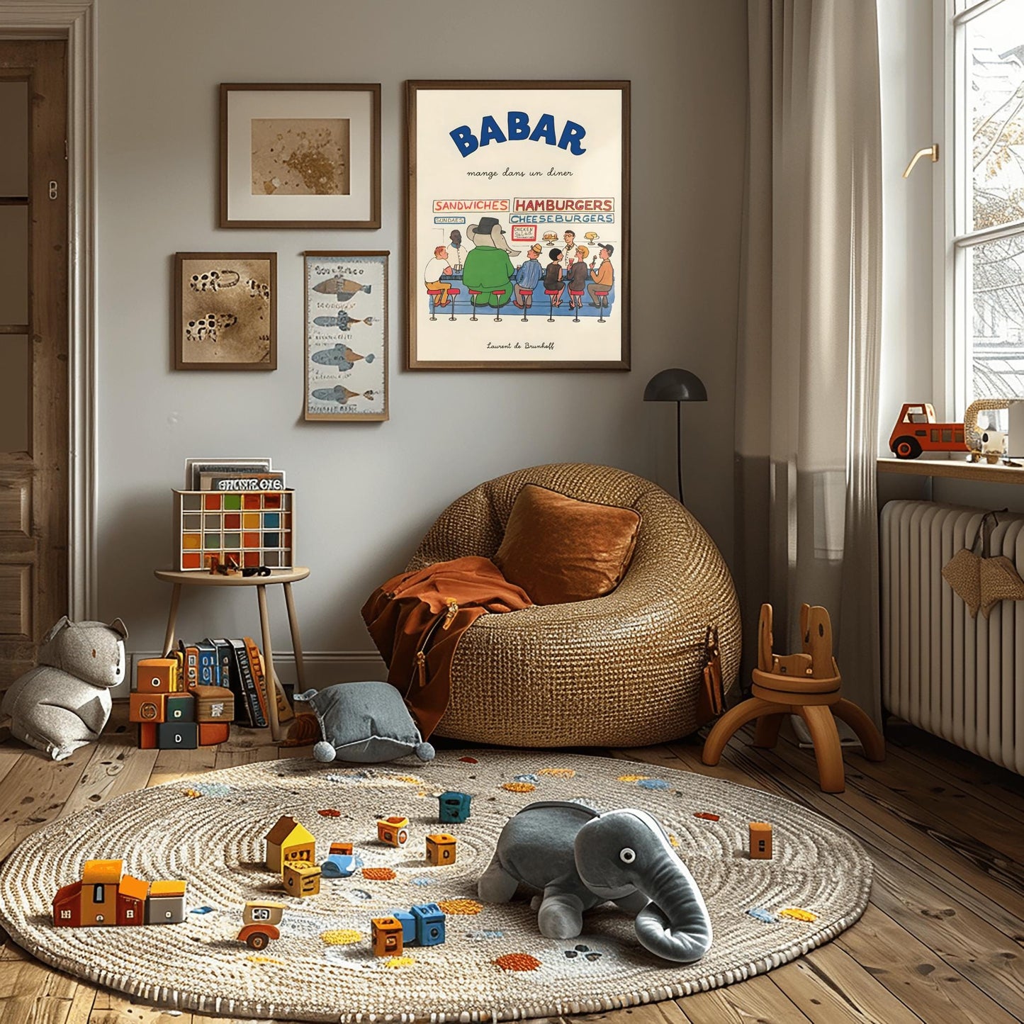 Babar the Elephant Print: Retro Nursery Decor, Kids Room Art