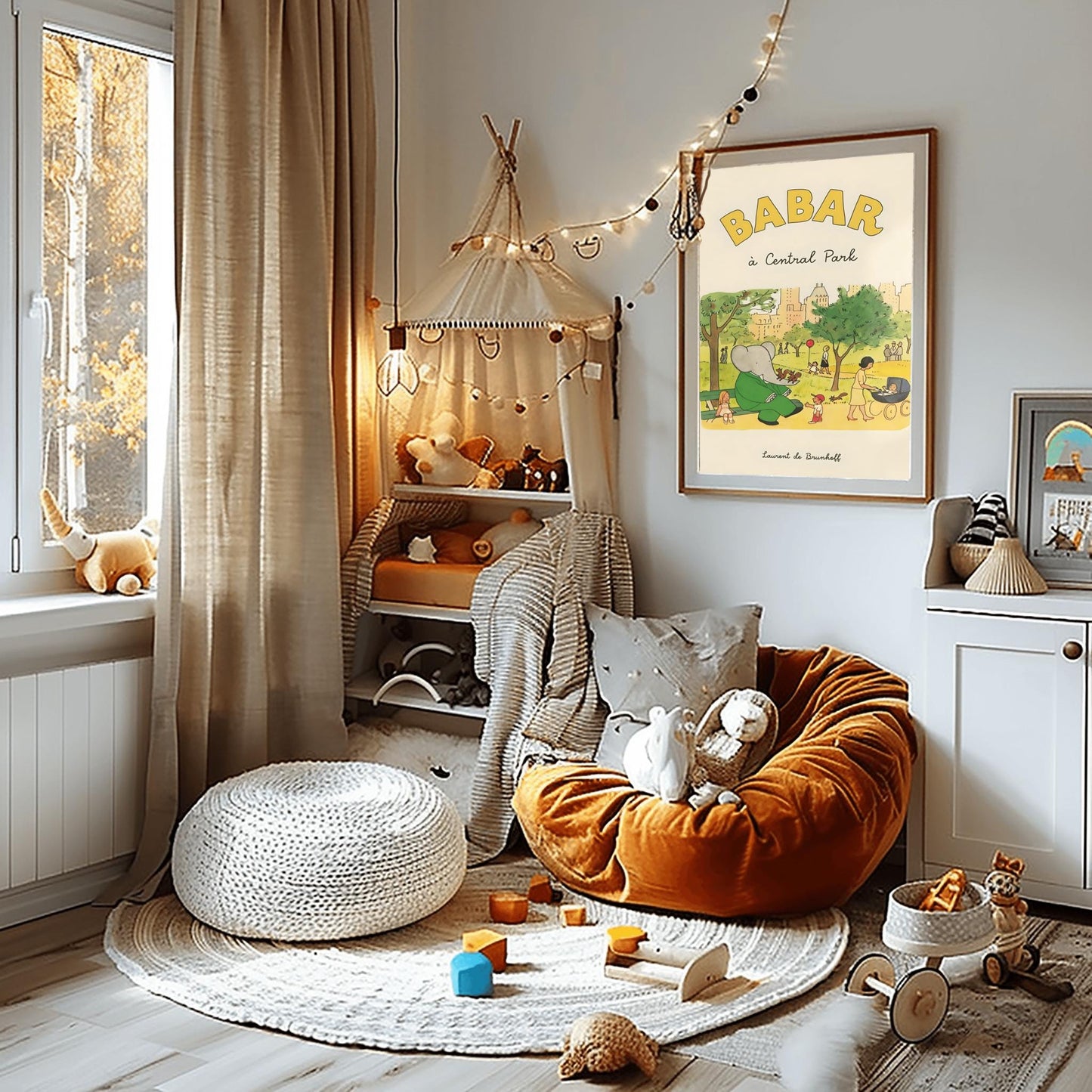 Babar the Elephant Print: Retro Nursery Decor, Kids Room Art