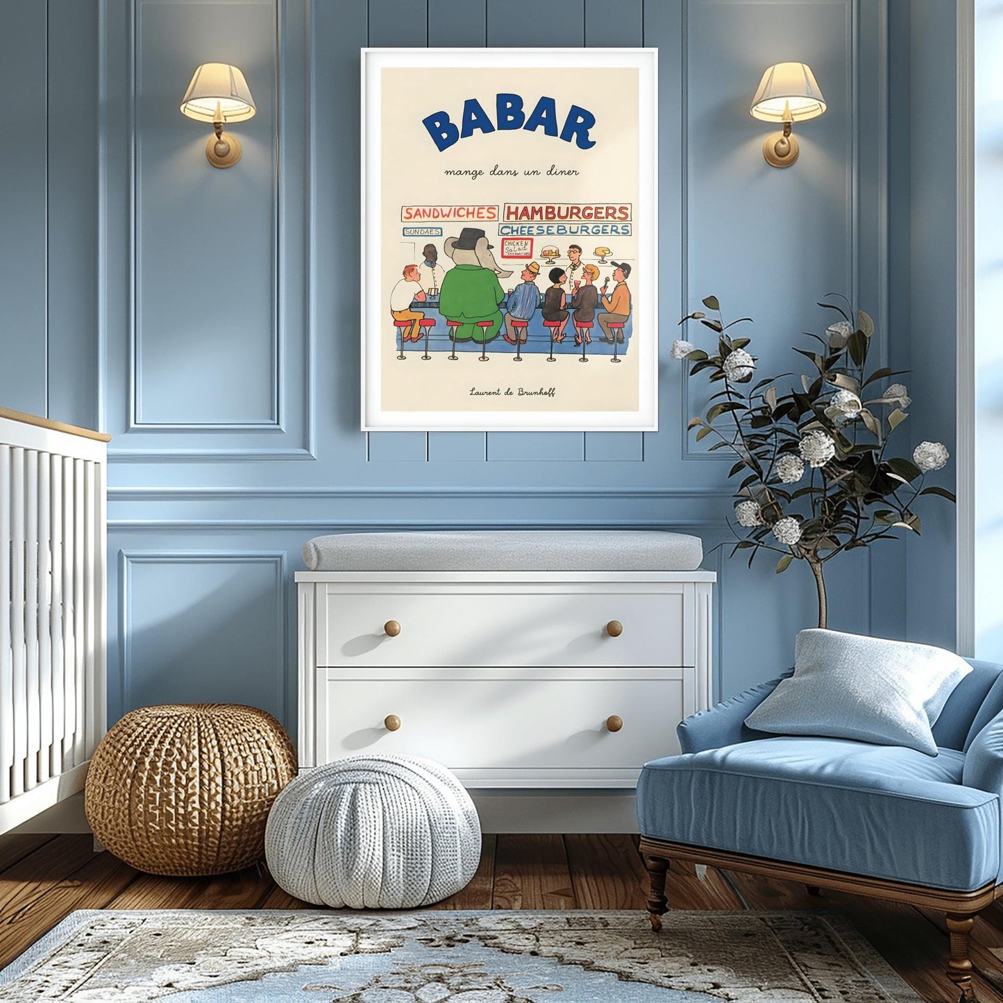 Babar the Elephant Print: Retro Nursery Decor, Kids Room Art