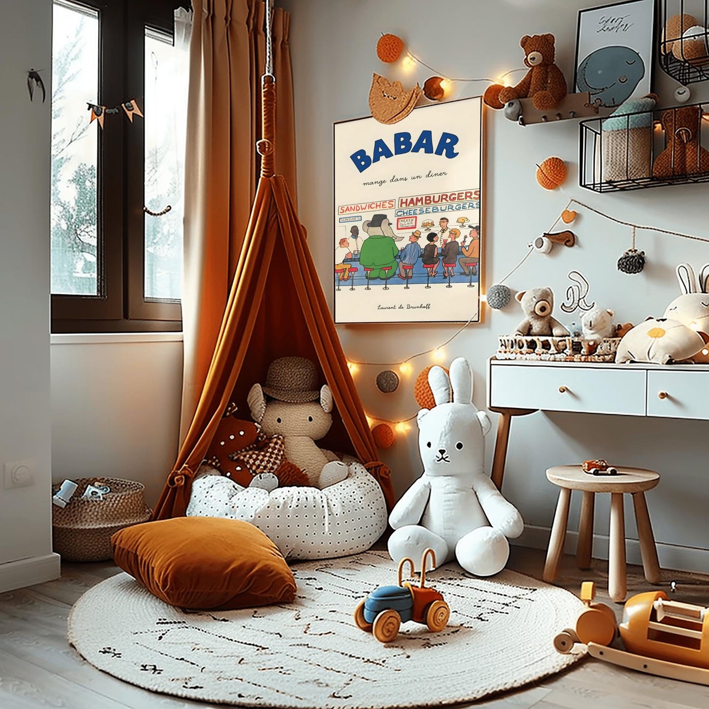 Babar the Elephant Print: Retro Nursery Decor, Kids Room Art