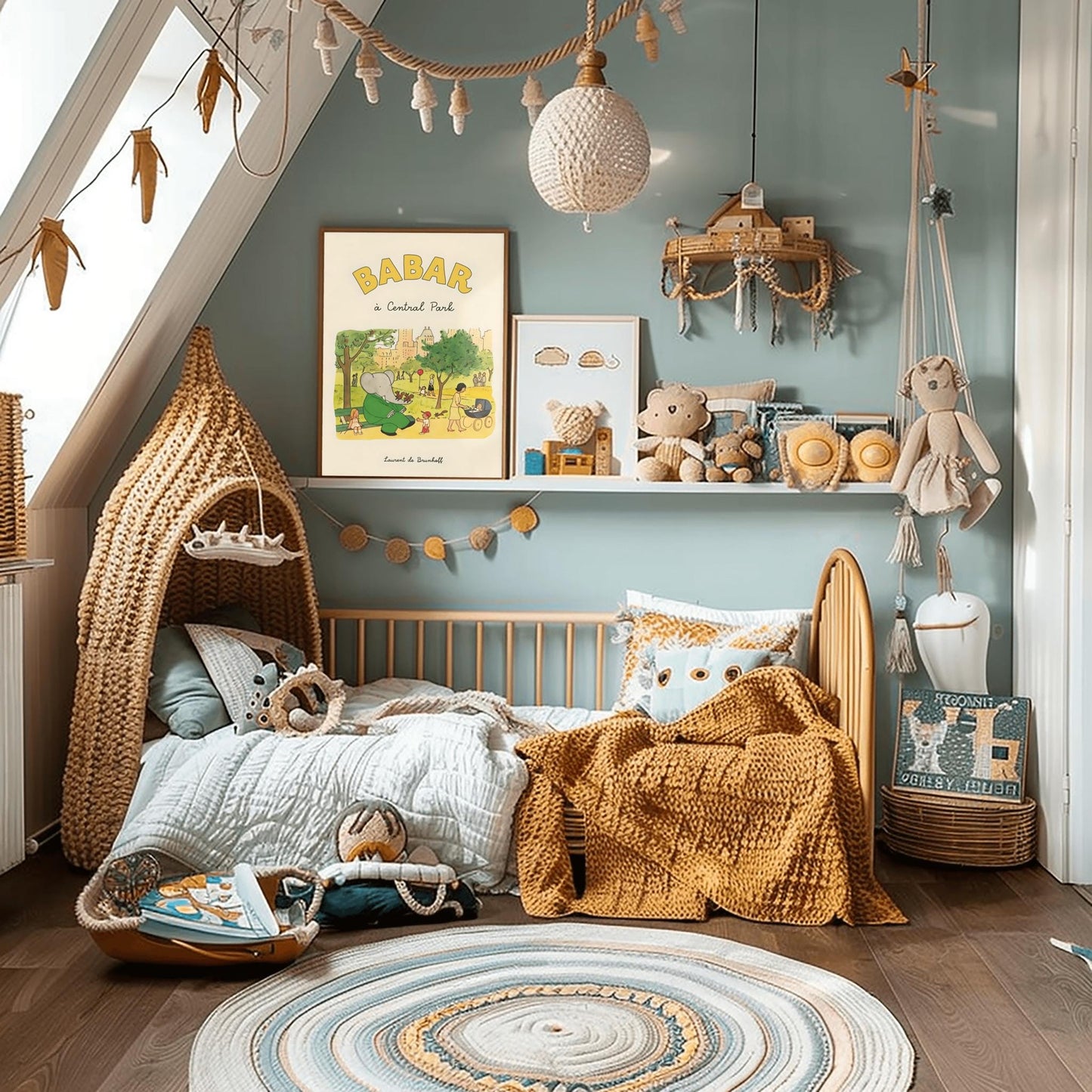 Babar the Elephant Print: Retro Nursery Decor, Kids Room Art