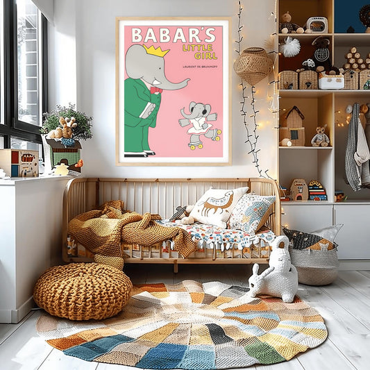 Babar the Elephant Print: Retro Nursery Decor, Kids Room Art