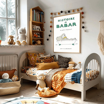 Babar the Elephant Print: Retro Nursery Decor, Kids Room Art