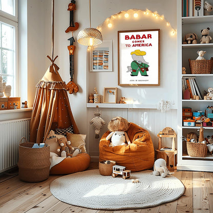 Babar the Elephant Print: Retro Nursery Decor, Kids Room Art