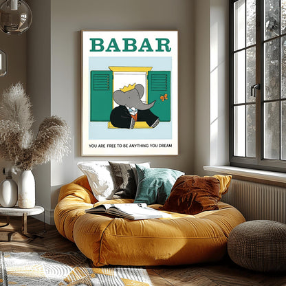 Babar the Elephant Print: Retro Nursery Decor, Kids Room Art