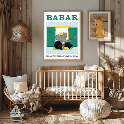 Babar the Elephant Print: Retro Nursery Decor, Kids Room Art