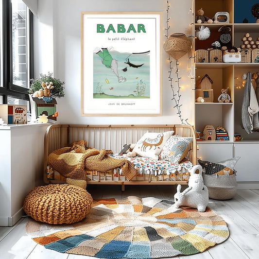 Babar the Elephant Print: Retro Nursery Decor, Kids Room Art
