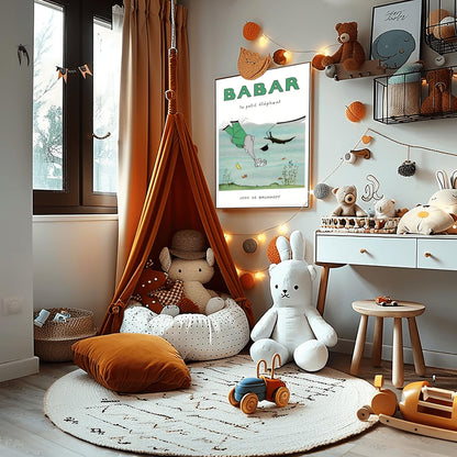 Babar the Elephant Print: Retro Nursery Decor, Kids Room Art