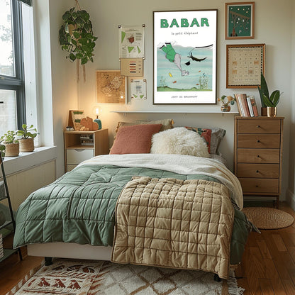 Babar the Elephant Print: Retro Nursery Decor, Kids Room Art