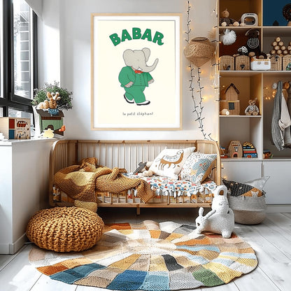 Babar the Elephant Print: Retro Nursery Decor, Kids Room Art