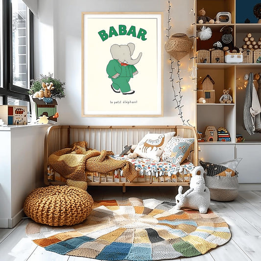 Babar the Elephant Print: Retro Nursery Decor, Kids Room Art