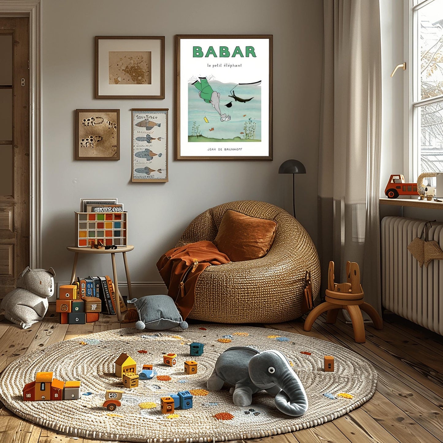 Babar the Elephant Print: Retro Nursery Decor, Kids Room Art