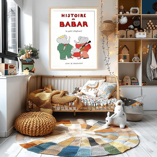 Babar the Elephant Print: Retro Nursery Decor, Kids Room Art