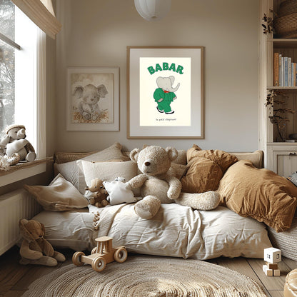 Babar the Elephant Print: Retro Nursery Decor, Kids Room Art