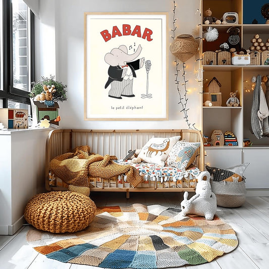 Babar the Elephant Print: Retro Nursery Decor, Kids Room Art