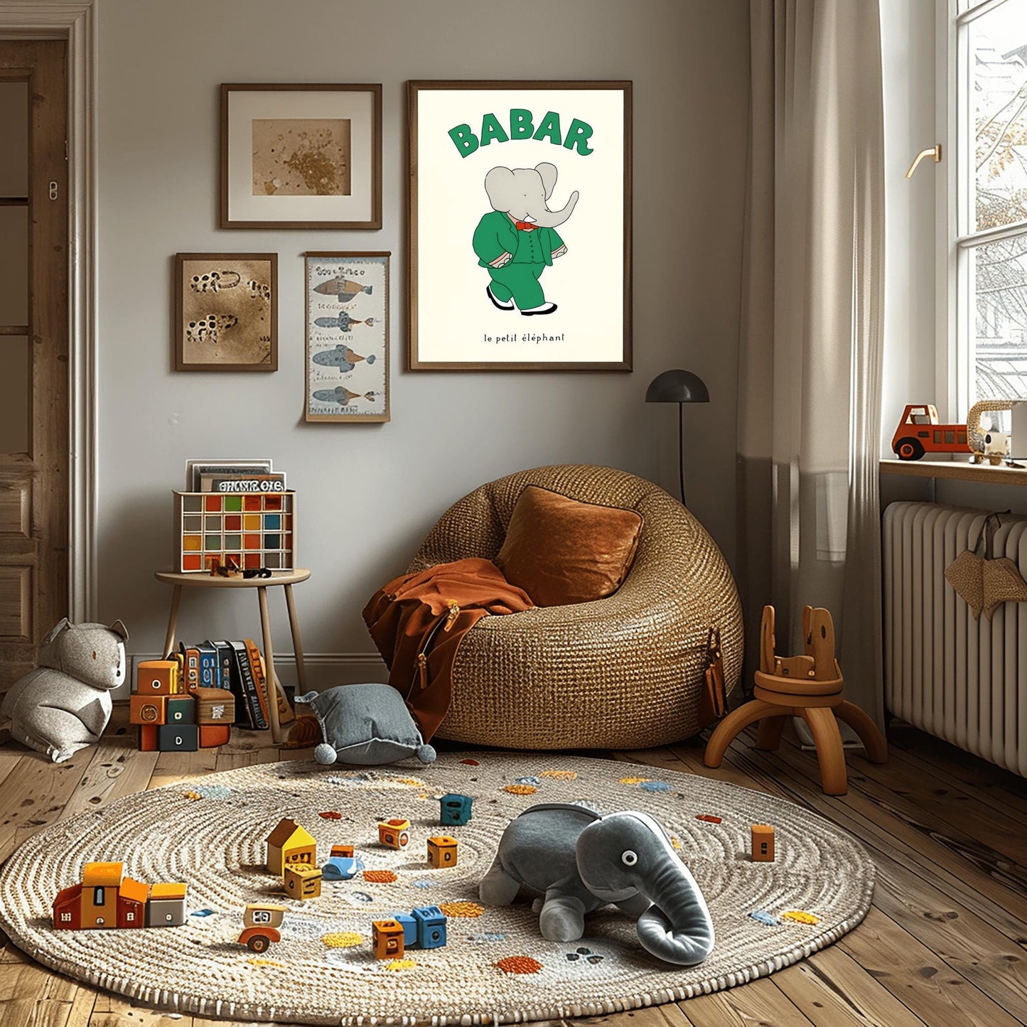 Babar the Elephant Print: Retro Nursery Decor, Kids Room Art