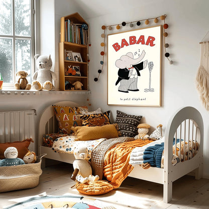 Babar the Elephant Print: Retro Nursery Decor, Kids Room Art