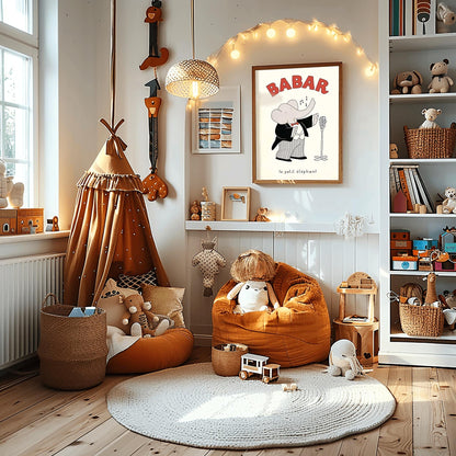 Babar the Elephant Print: Retro Nursery Decor, Kids Room Art
