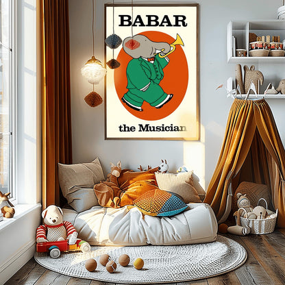 Babar the Elephant Print: Retro Nursery Decor, Kids Room Art