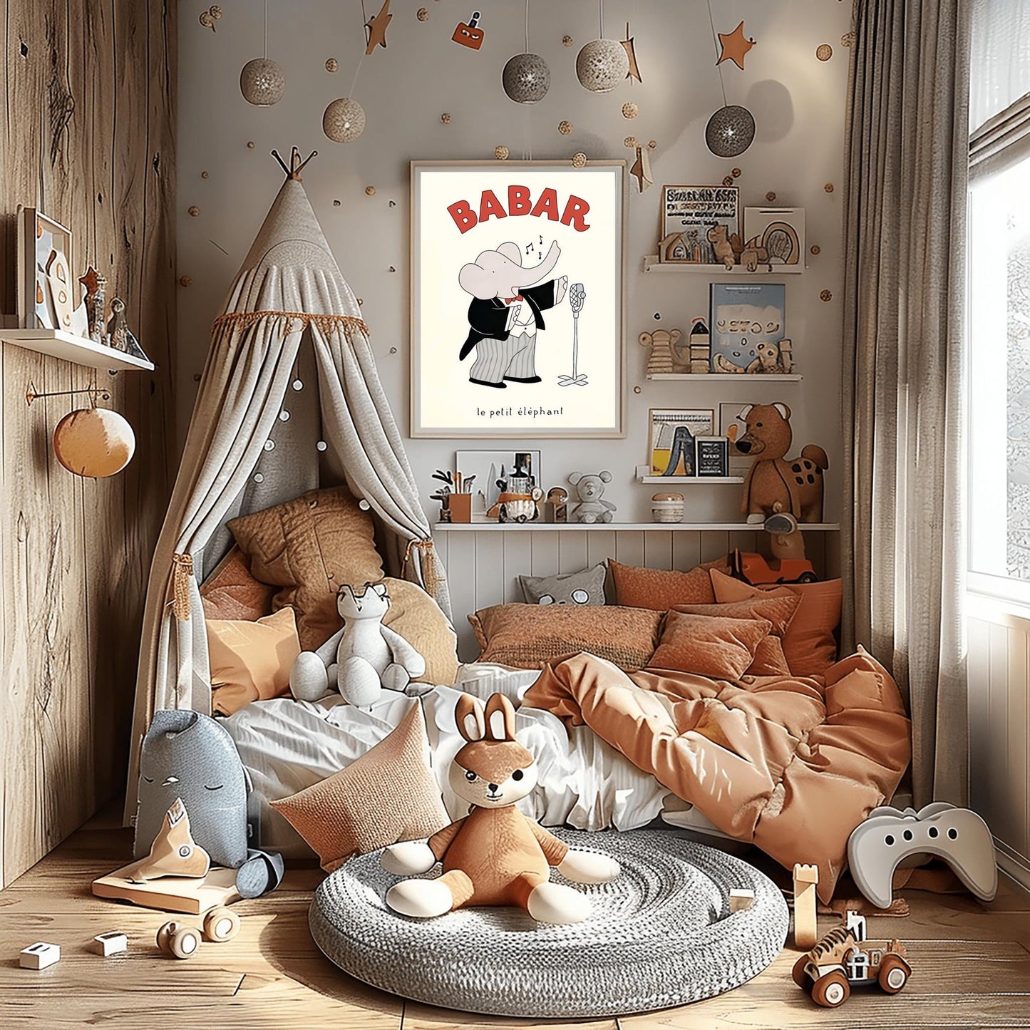 Babar the Elephant Print: Retro Nursery Decor, Kids Room Art