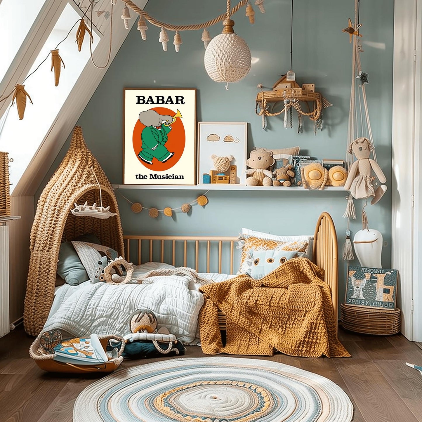 Babar the Elephant Print: Retro Nursery Decor, Kids Room Art