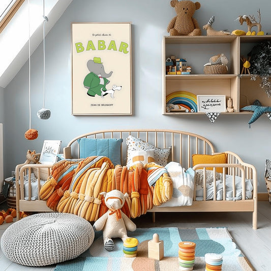 Babar the Elephant Print: Retro Nursery Decor, Kids Room Art