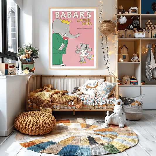 Babar the Elephant Print: Retro Nursery Decor, Playroom Wall Art