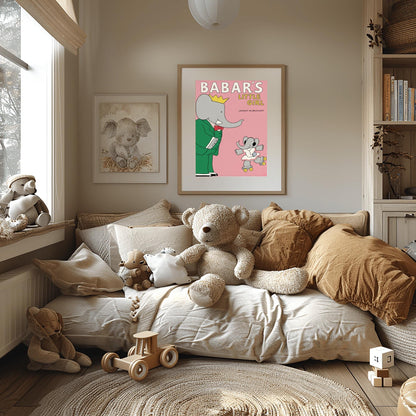 Babar the Elephant Print: Retro Nursery Decor, Playroom Wall Art