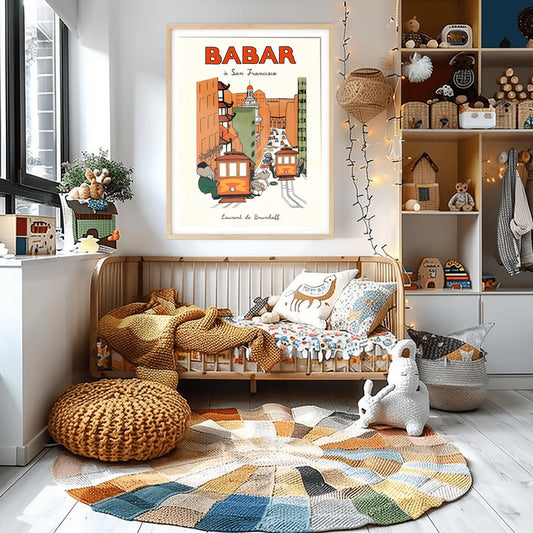 Babar the Elephant Print: Retro Nursery Decor, Kids Room Art