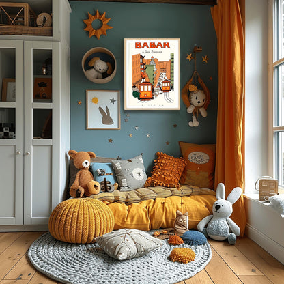 Babar the Elephant Print: Retro Nursery Decor, Kids Room Art