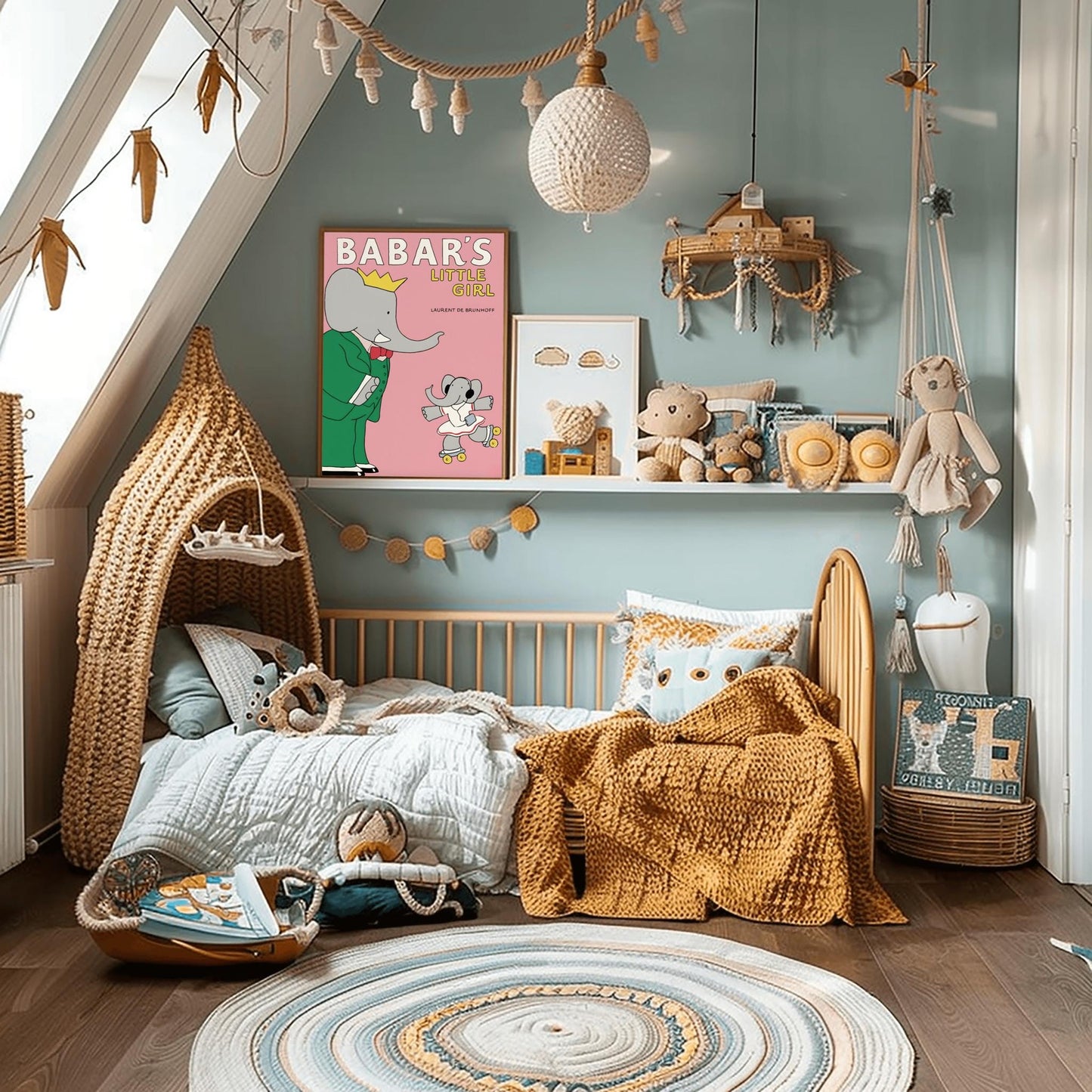Babar the Elephant Print: Retro Nursery Decor, Playroom Wall Art